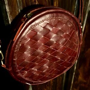 Handmade woven leather round crossbody